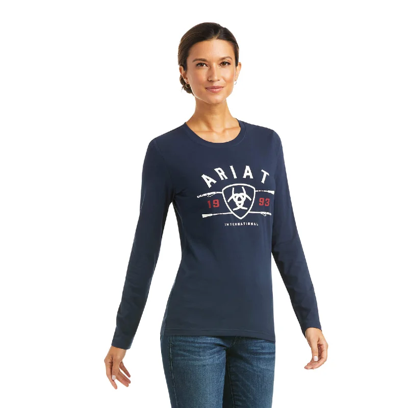 Ariat® Ladies International Logo Long Sleeve T-Shirt Navy 10036959-- Handmade Hand-knitted Hand-woven