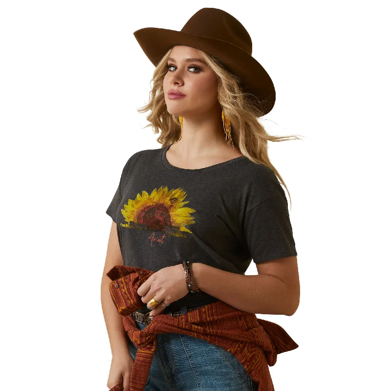 Ariat Ladies Sun Flower Farm Graphic Charcoal Heather T-Shirt 10047640-- Elasticated Padded Insulated