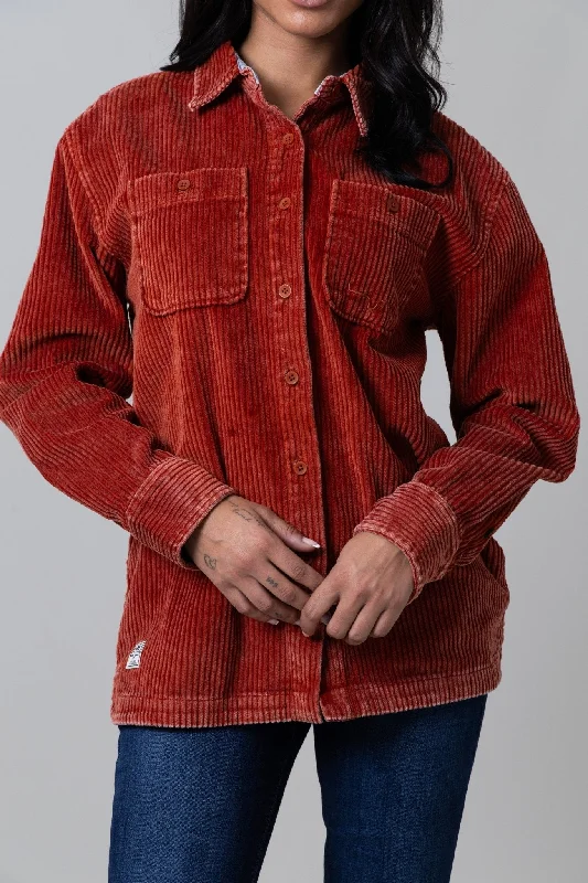 Kimes Ranch Women's Luna Cord Rust Red Shirt-- Terry Blend Velvet Blend Canvas Blend