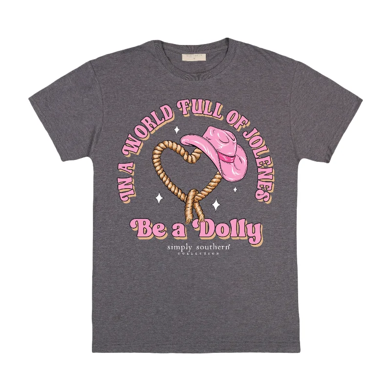 Simply Southern Ladies Be a Dolly Western Graphic Grey T-Shirt SS-WORLD-IRONHTHR-- Hooded Caped Shawl Collar