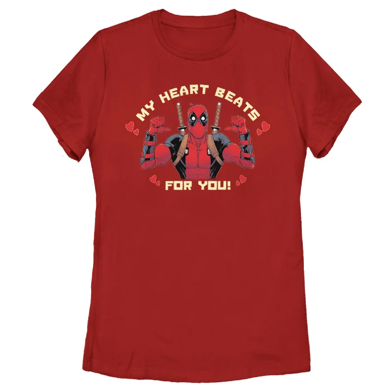 Women's Marvel Deadpool My Heart Beats For You T-Shirt-- Wool Fabric Cashmere Fabric Tweed Fabric