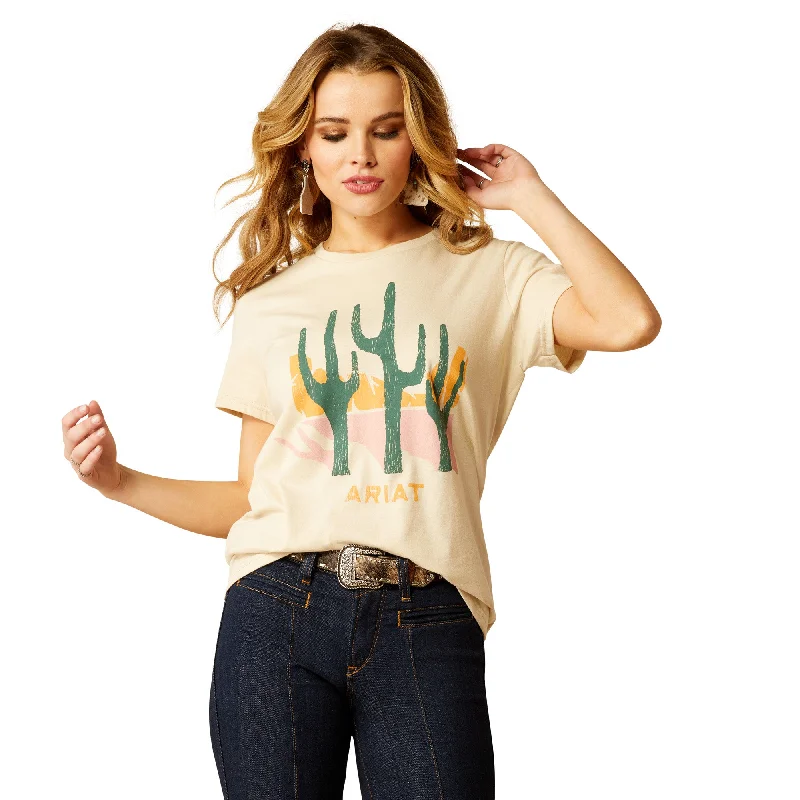 Ariat Ladies Saguro Modern Natural Tan T-Shirt 10052545-- Beaded Sequined Faux Fur