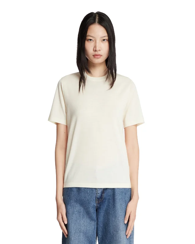 T-Shirt Bianca In Lana-- Zippered Front Buttoned Front Snap Front