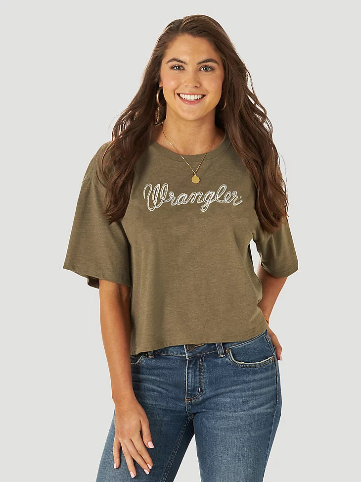Oni Wrangler Olive Crop T-Shirt-- Elegant Classic Vintage