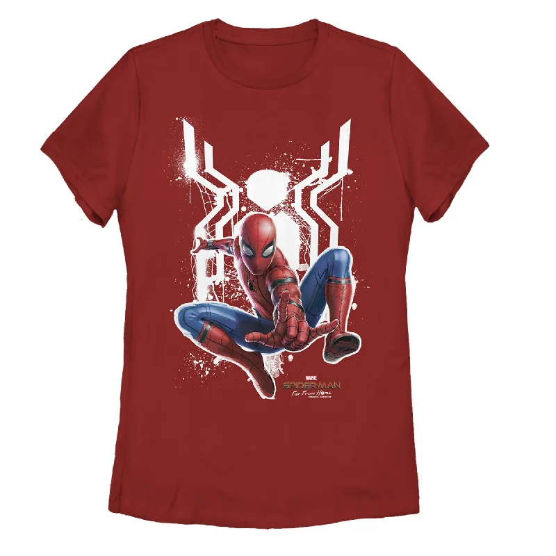 Women's Marvel Spider-Man: Far From Home Logo Splatter T-Shirt-- Zippered Front Buttoned Front Snap Front