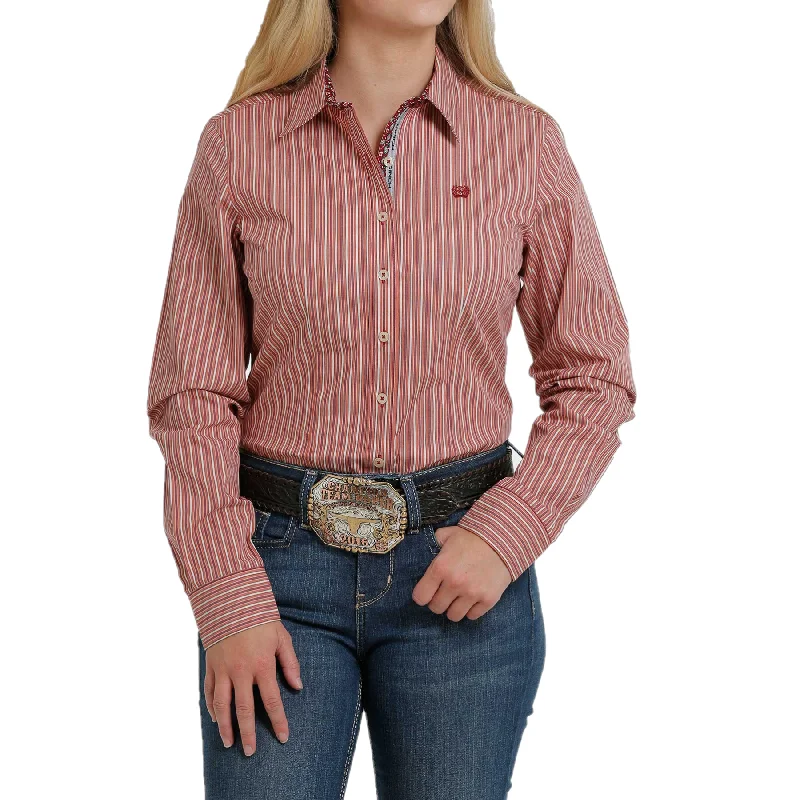 Cinch® Ladies Orange Vertical Stripe Button Down Shirt MSW9165014-- Beaded Sequined Faux Fur