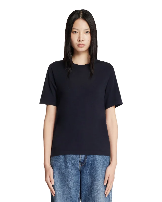 T-Shirt Blu In Lana-- Anti-Shrink Durable Soft