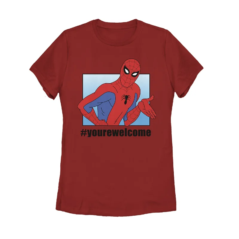 Women's Marvel Spider-Man #yourewelcome T-Shirt-- Print Jacquard Patchwork