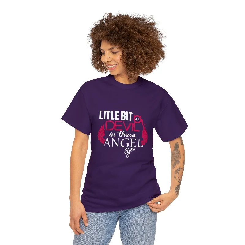 Little Bit Of Devil In These Angel Eyes Women's T-Shirt-- Collared Crew Neck Turtle Neck
