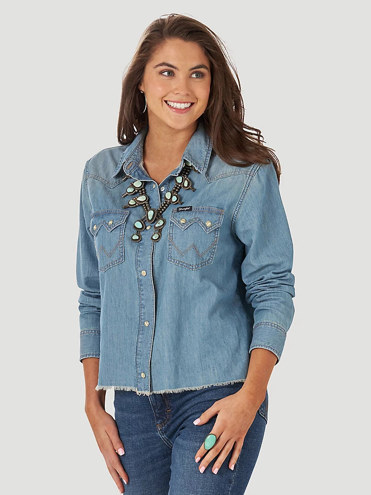 Della Wrangler Frayed Hem Women's Shirt-- Elasticated Padded Insulated