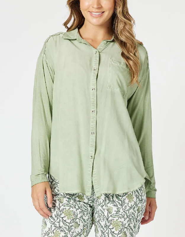Paige Shirt - Washed Khaki-- Thin T-Shirt Open Front Quick Dry