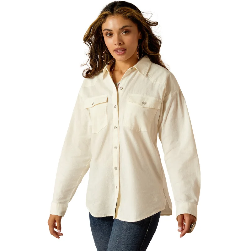Ariat Ladies Wilkes Cloud Dancer Shirt-- Denim Fabric Leather Fabric Suede Fabric