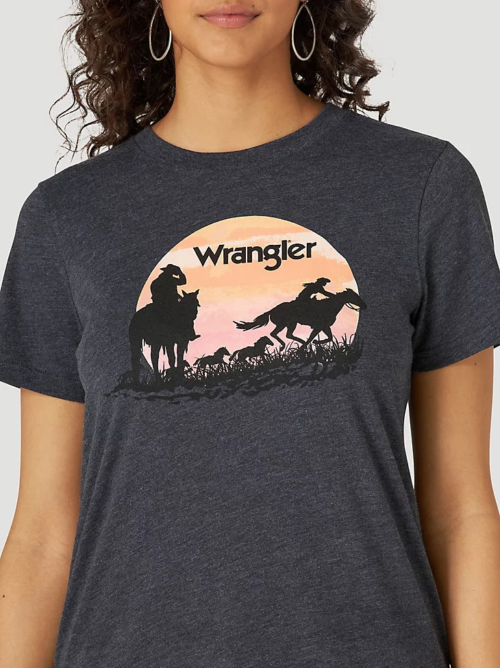 Sundown Wrangler Retro Women's T-Shirt-- Asymmetrical Pockets Print