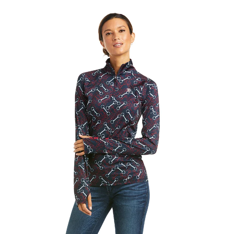 Ariat® Women's Lowell 2.0 Team Print 1/4 Zip Baselayer Shirt 10037375-- Thin T-Shirt Open Front Quick Dry