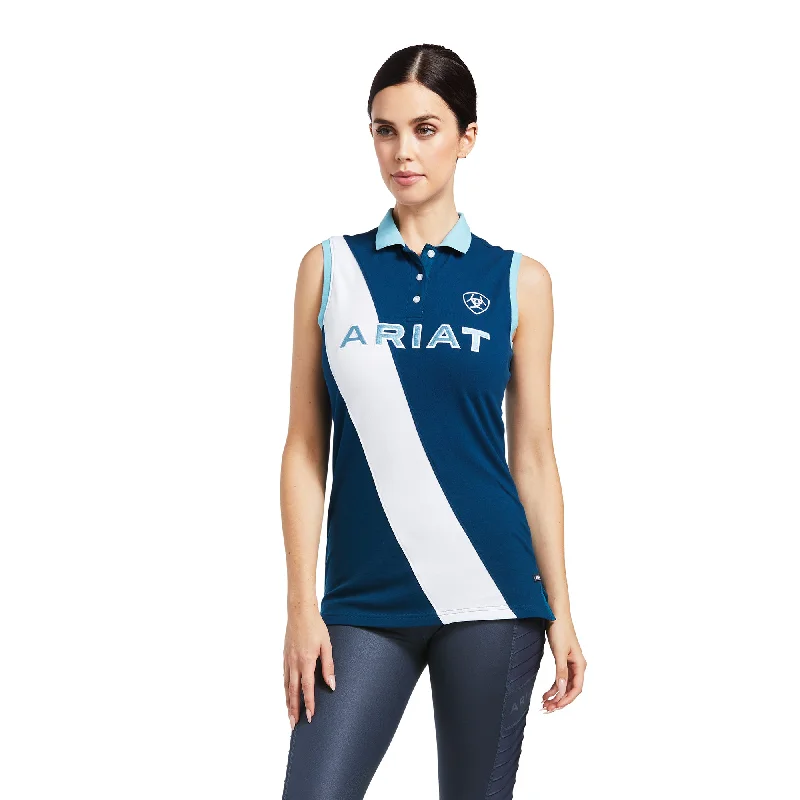 Ariat Ladies Taryn Sleeveless Polo Blue Opal Shirt 10039169-- Chenille Brocade Lace