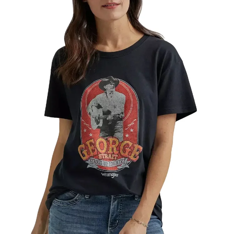 Wrangler Ladies Geogre Strait Jet Black Graphic T-Shirt 112344203-- Mesh Canvas Denim