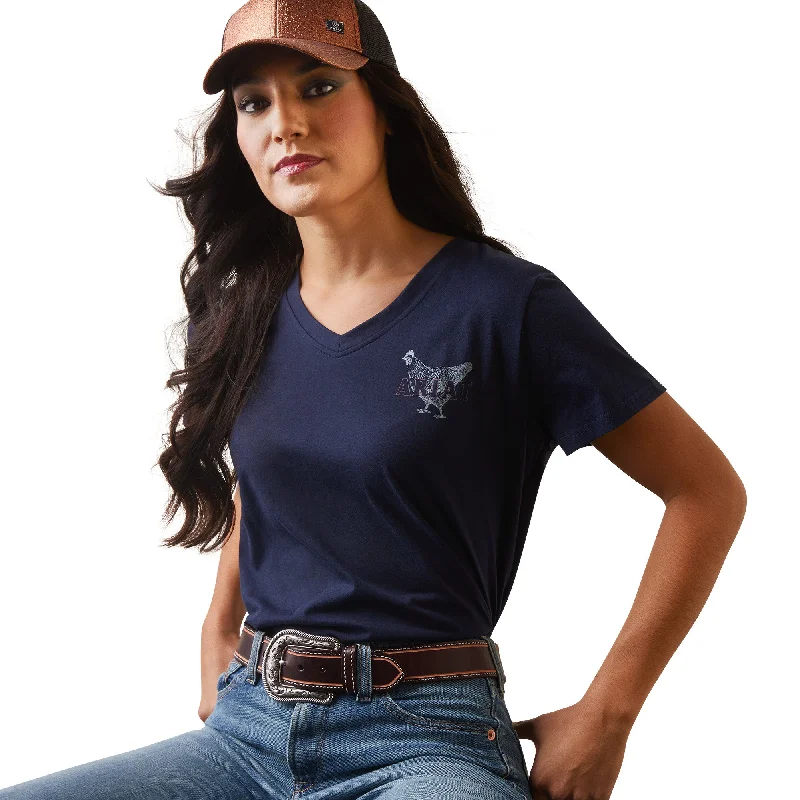 Ariat® Ladies R.E.A.L Mama Hen Navy Eclipse T-Shirt 10043758-- Graphic Embroidered Appliqued