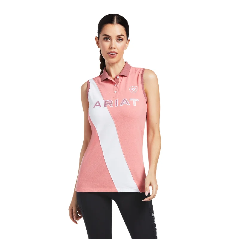Ariat Ladies Taryn Sleeveless Peach Blossom Polo Shirt 10039168-- Collared T-Shirt Boat Neck A-Line