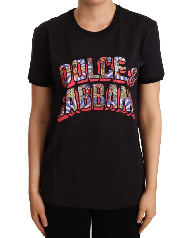 Dolce & Gabbana  Women's Black Cotton T-Shirt with Logo-- Hooded Caped Shawl Collar