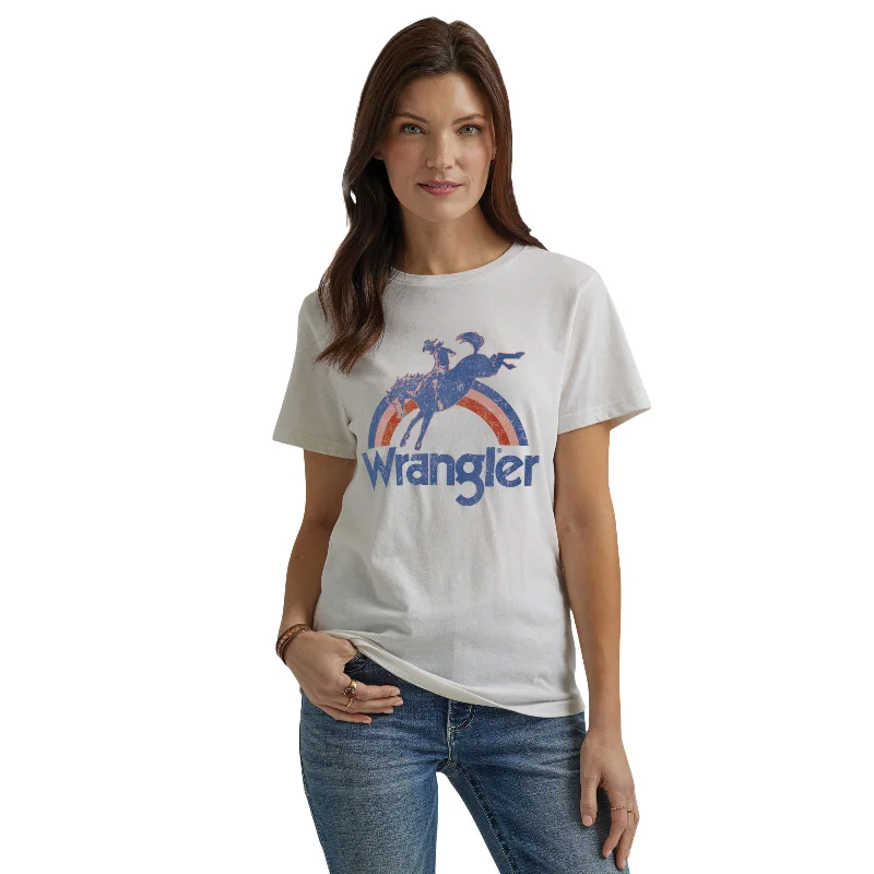 Wrangler Ladies Rainbow Cowboy Marshmallow Heather T-Shirt 112344163-- Polka Dot Checkered Tartan