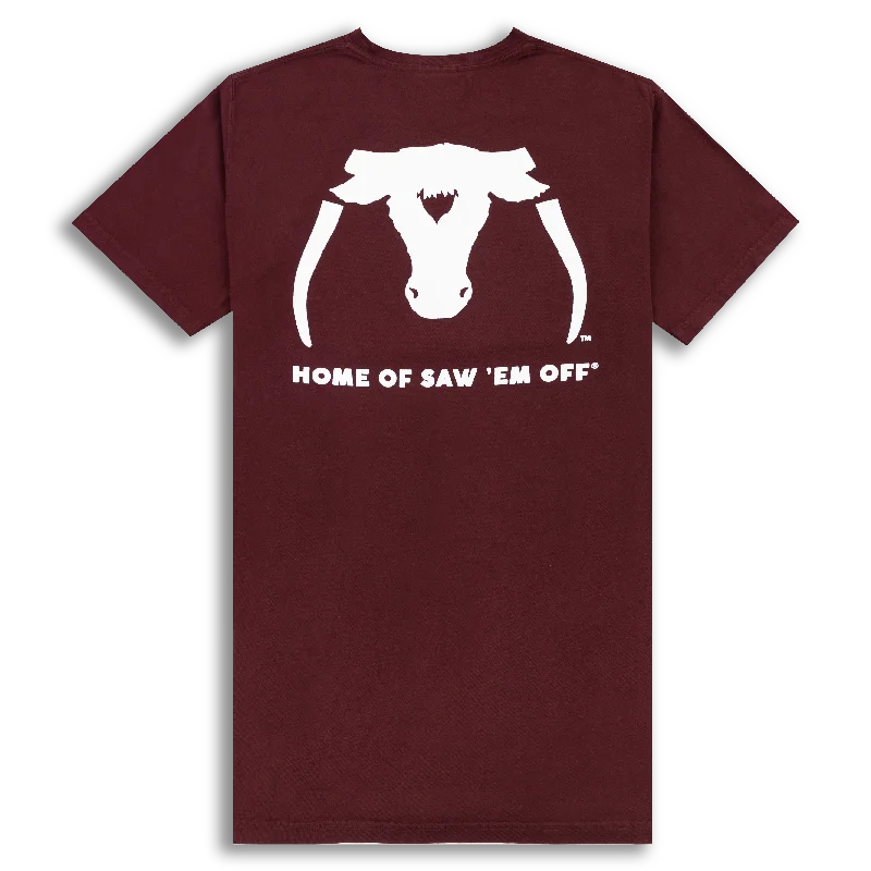 Saw 'Em Off NSC 2023 Maroon T-Shirt-- Iron Safe Non-Iron Wrinkle Free