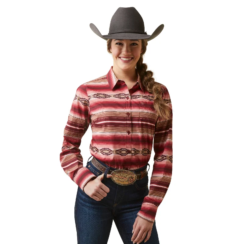 Ariat Ladies Team Kirby Blushing Serape Button Down Shirt 10046564-- Ribbed T-Shirt High Neck Heavyweight