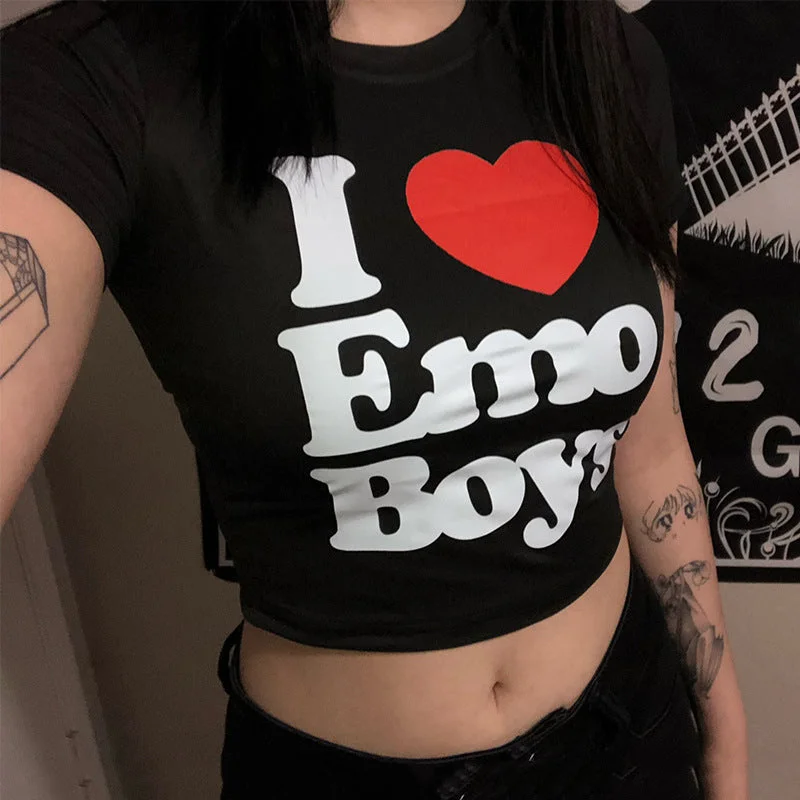 I Love Emo Boys! Women's T-Shirt-- Striped Floral Plaid