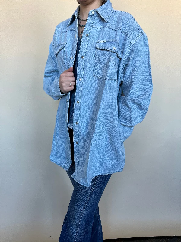 Wrangler Jada Oversized Denim Shirt-- Chenille Fabric Brocade Fabric Lace Fabric
