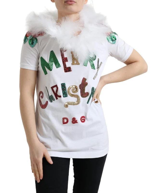 Dolce & Gabbana Sequin Fur  Cotton T-Shirt-- Hooded Caped Shawl Collar