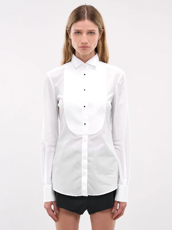 Cotton Poplin Shirt (F5S88T-GDCPJ-W0800-OPTICAL-WHI)-- Notch Collar Peter Pan Collar Cowl Neck