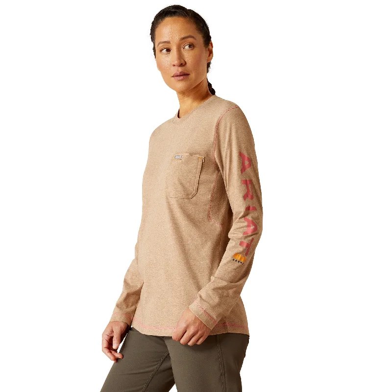 Ariat Ladies Rebar Workman™ Graphic Oatmeal Heather Work T-Shirt 10052844-- Thin T-Shirt Open Front Quick Dry