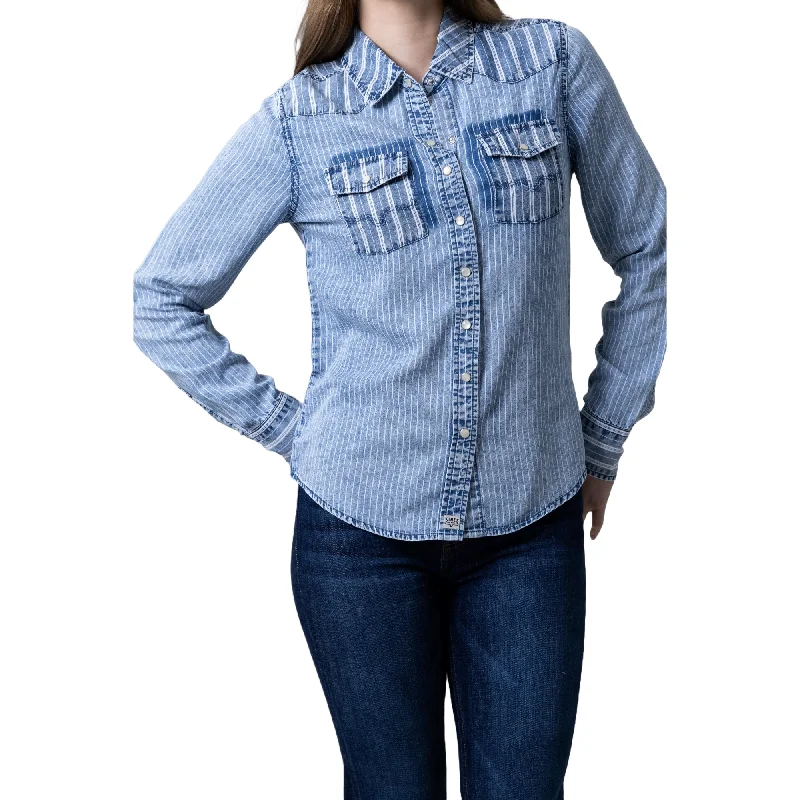 Kimes Ranch Ladies KC Tencel Striped Indigo Snap Shirt WTO0000040-- Print Jacquard Patchwork