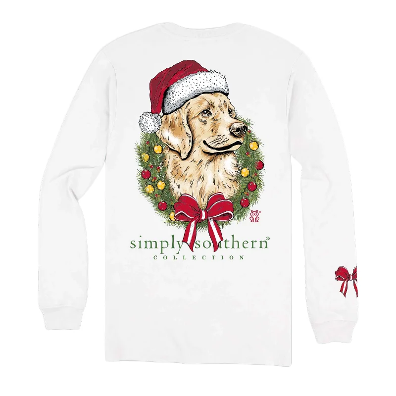 Simply Southern Ladies Merry Dog Graphic White T-shirt LS-MERRYDOG-WHITE-- Cotton Fabric Linen Fabric Terry Fabric