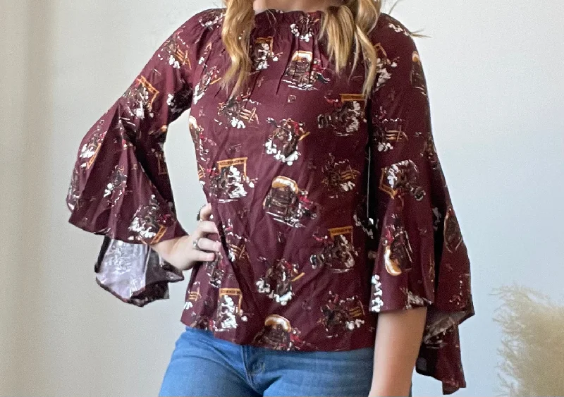 Final Sale ✨Drawn West Peasant Style Shirt-- Satin Blend Silk Blend Wool Blend