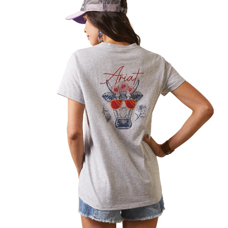 Ariat® Ladies R.E.A.L.™ Cool Cow Light Heather Grey T-Shirt 10043811-- Layered Multi-layer Single Layer