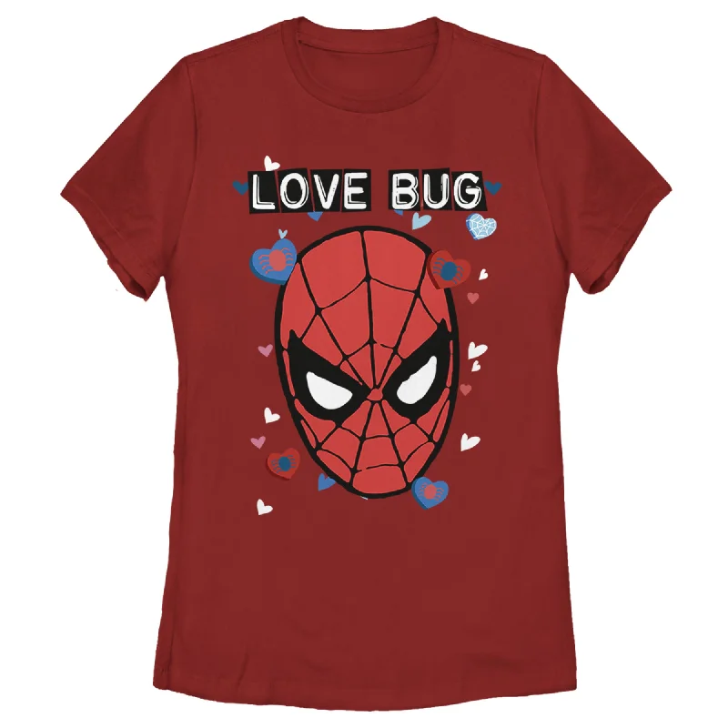 Women's Marvel Spider-Man Candy Heart Love Bug T-Shirt-- Print Jacquard Patchwork