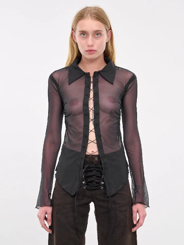 Lace Flared Shirt (ST100-BLACK)-- Iron Safe Non-Iron Wrinkle Free