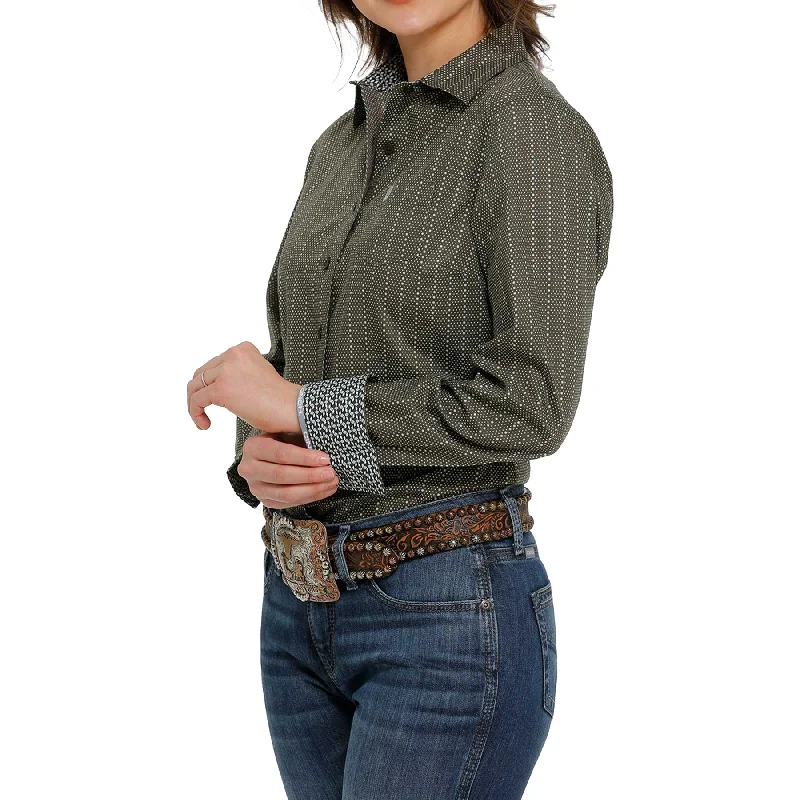 Cinch® Ladies Geometric Print Olive Green Button Down Shirt MSW9164191-- Seamless Knitted Crochet