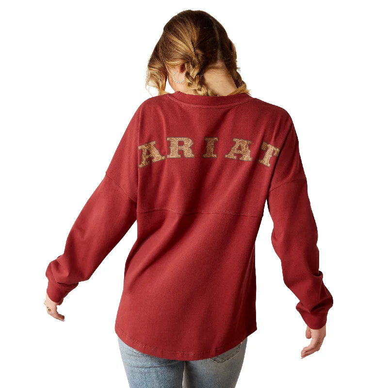 Ariat Ladies Tooled Logo Burnt Russet Oversized T-Shirt 10053891-- Cashmere Blend Cotton Blend Poly Blend