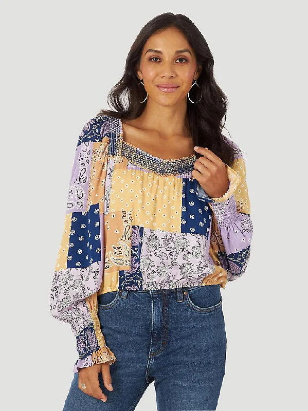 Final Sale✨Bandanna Love Wrangler Crop Women's Shirt-- Zippered Buttoned Snapped