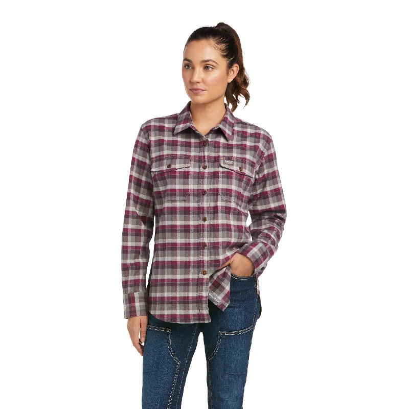 Ariat® Ladies Rebar DuraStretch™ Flannel Plaid Work Shirt 10037475-- Hooded Caped Shawl Collar