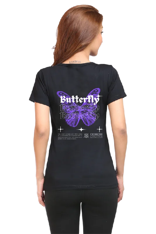 "Butterfly" Back Printed T-Shirt | Fashionable Women's Graphic Tee | Unique Designs, Ideal for Everyday Wear and Gifts-- Jersey Fabric Tulle Fabric Batik Fabric