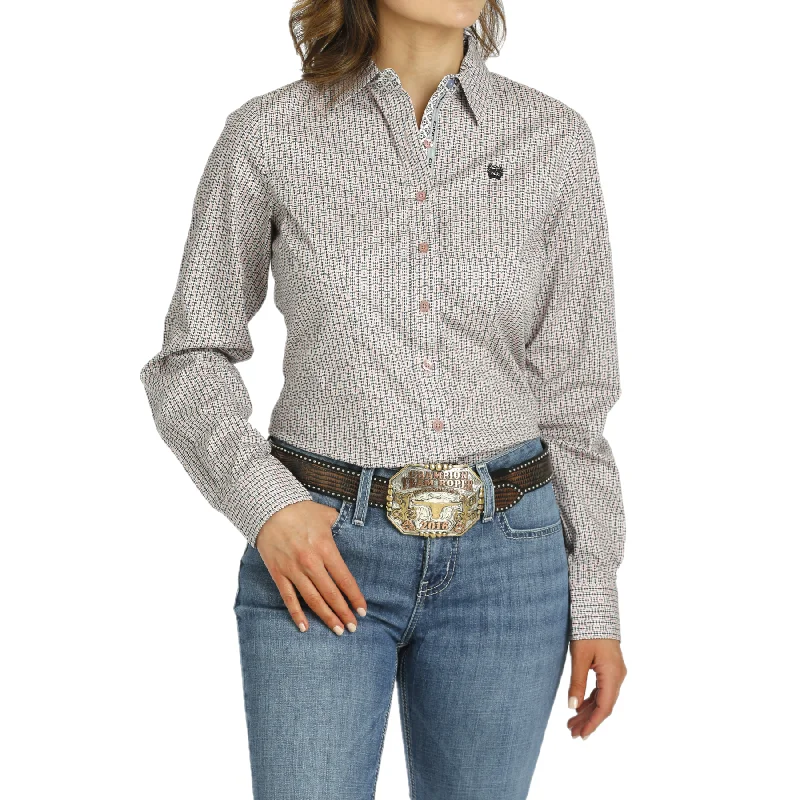 Cinch Ladies Pink Geometric Print Button Down Shirt MSW9165050-- Cashmere Blend Cotton Blend Poly Blend