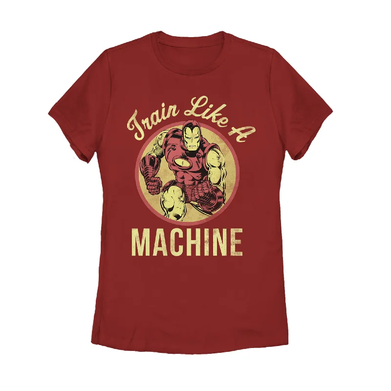 Women's Marvel Iron Man Train Like a Machine T-Shirt-- Embroidered Appliqued Beaded