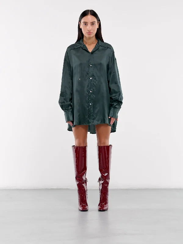 Relaxed Satin Shirt (S62DT0033-S41355-GREEN)-- Faux Fur Fabric Real Fur Fabric Shearling Fabric