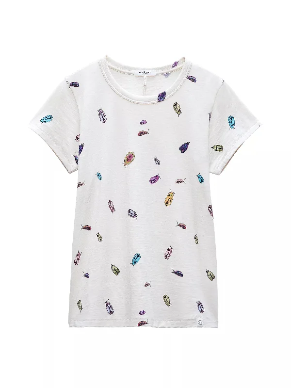 Rag & Bone Women's Beetle Print Short Sleeve T-Shirt, Beige-- Asymmetrical Pockets Print