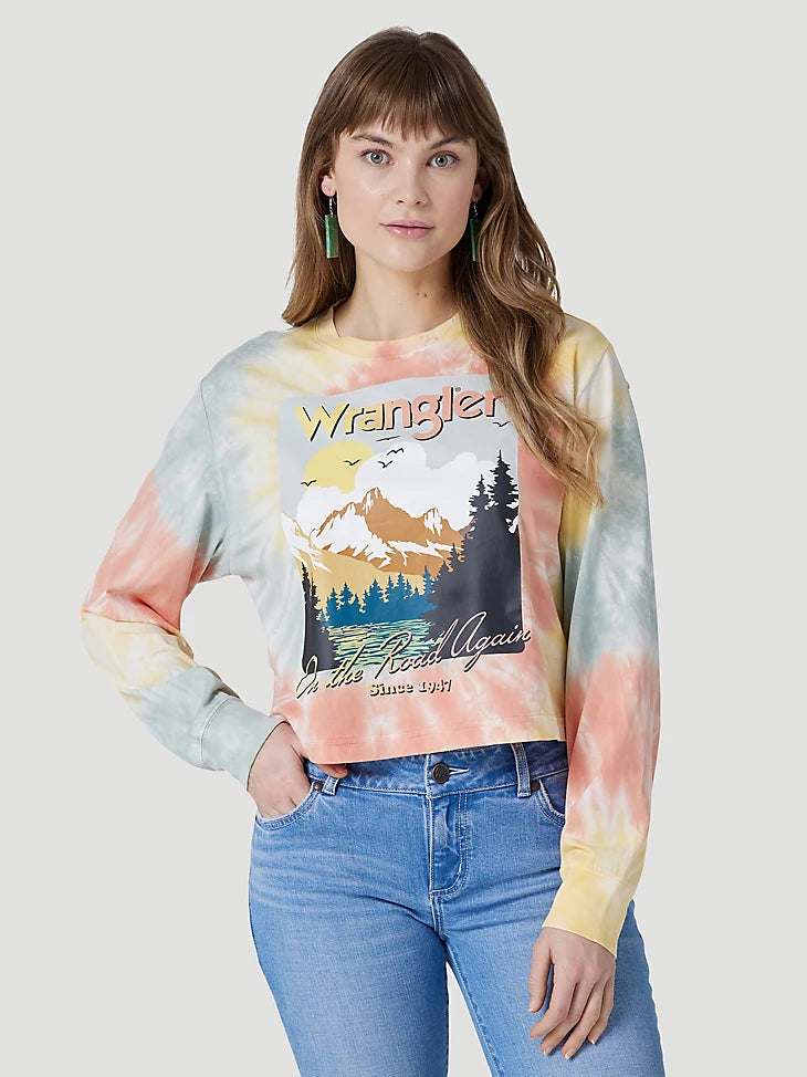 Wrangler Sunset Crop T-Shirt-- Mesh Blend Leather Blend Suede Blend