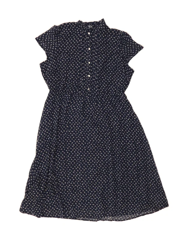CHAPS Womens A-Line Dress UK 20 2XL Navy Blue Floral Polyester Tunics Plaid country
