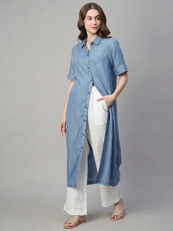 Women's Denim Tencel Regular Fit Dress Tunics Travel practical