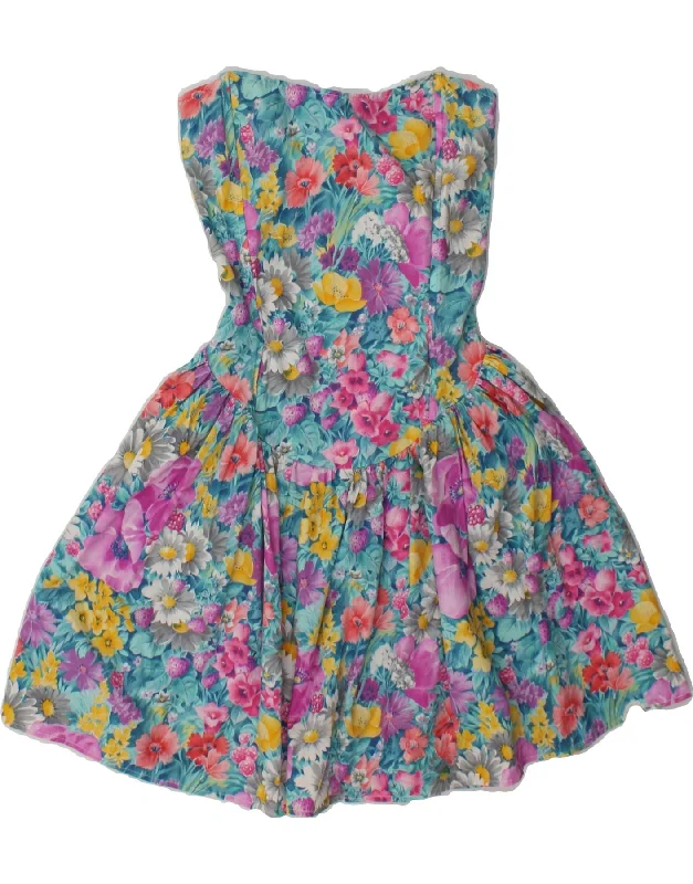 VINTAGE Womens Strapless Dress UK 12 Medium Blue Floral Cotton Tunics Favorite customer